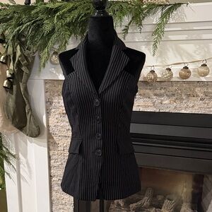 Express Black and White Pinstripe Halter Top